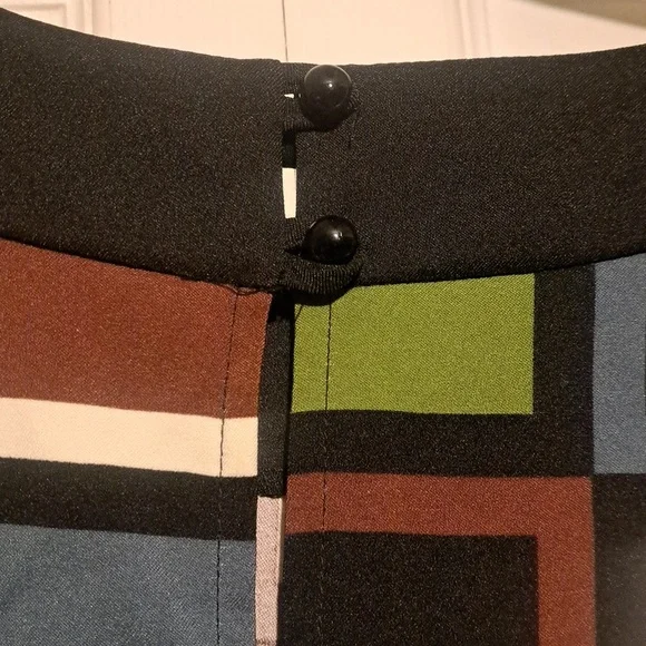 🟩🟫Colorful Geometric Dress With back zipper & neck buttons stylish/ unique,Fun - Picture 5 of 8